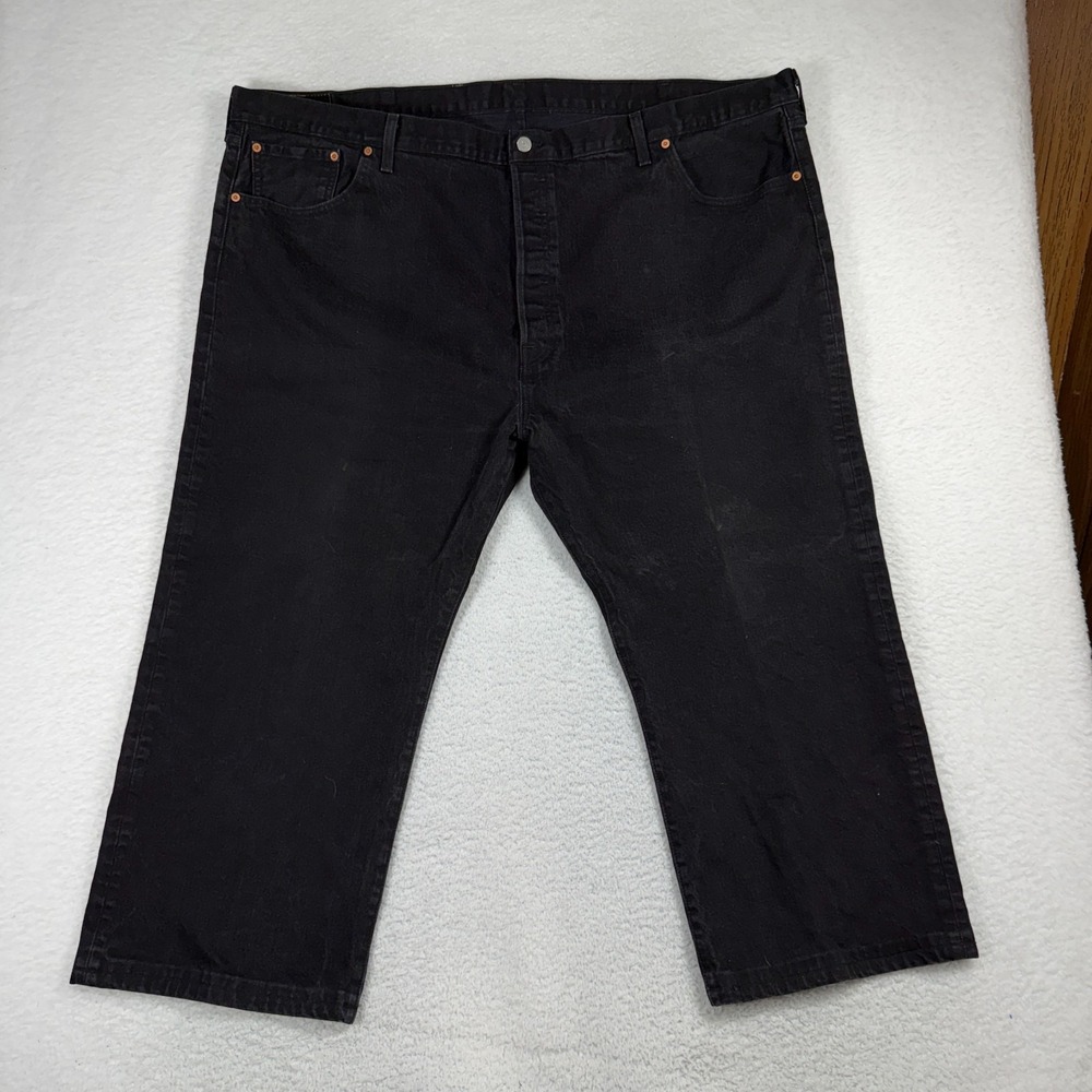 Levis 501 Original Fit Jeans Mens 52x24 Shortened Leg* Black Button Fly Denim